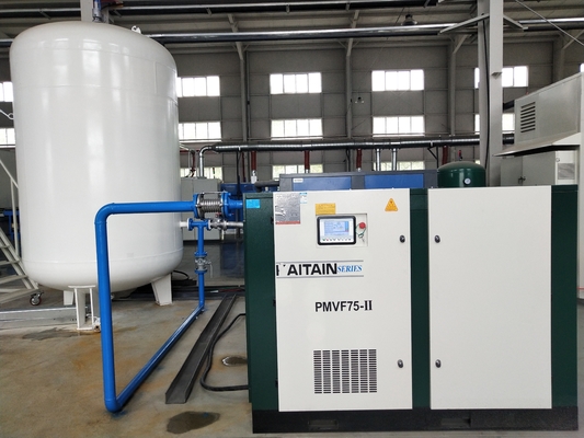 空気潤滑 75kw 100HP 永久磁石インバーター 2段階スクリュー空気圧縮機